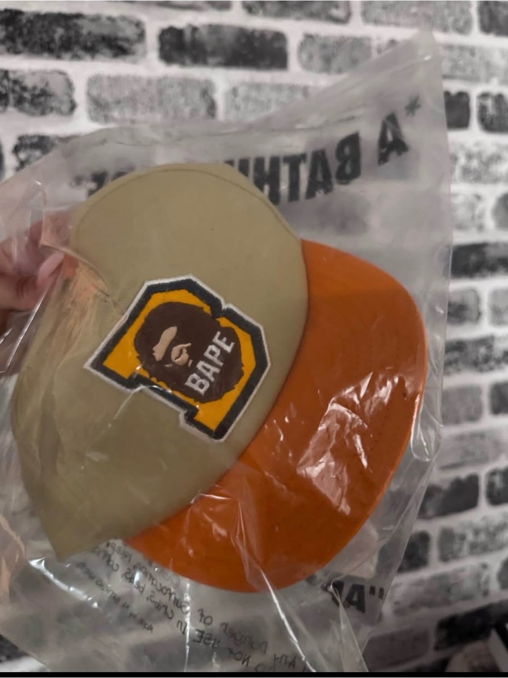 Bape Two-Tone Beige Crown Orange Brim Baseball Cap